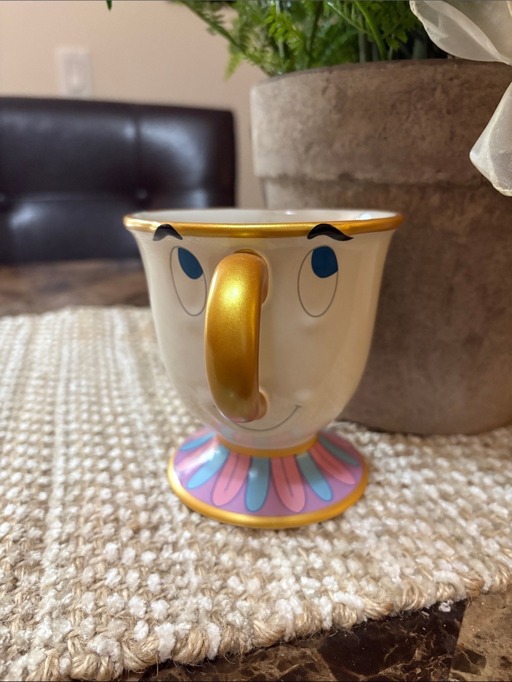 Disney Chip-Style Gold Handled Ceramic Cup with Pink and Blue Base